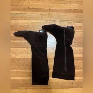 buttery Delman knee high boots chocolate brown suede 11 Spain flat minimalist